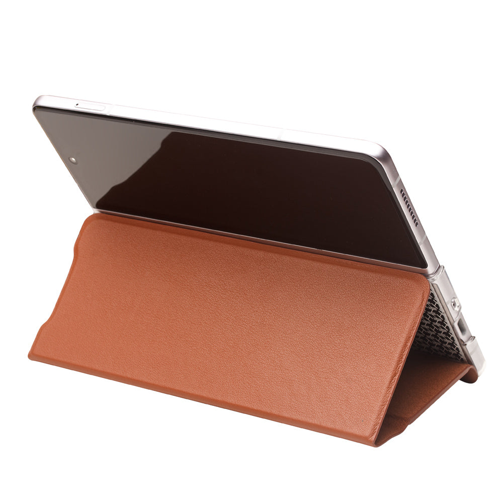 QIALINO For Samsung Galaxy Z Fold3 5G Genuine Leather Anti-drop Phone Case Foldable Stand Card Holder Full Protection Cover