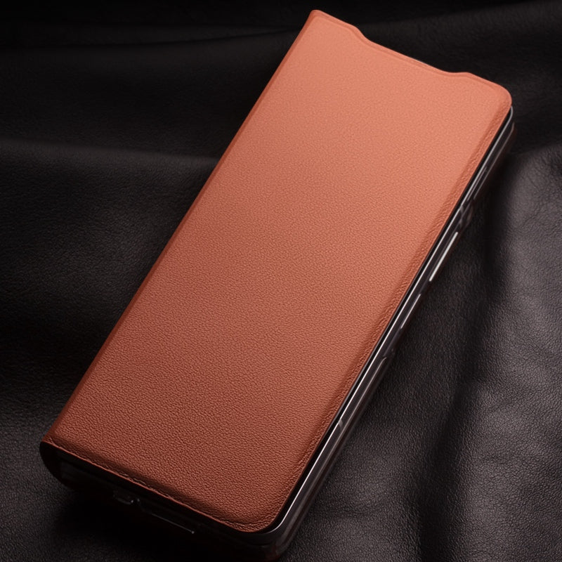 QIALINO For Samsung Galaxy Z Fold3 5G Genuine Leather Anti-drop Phone Case Foldable Stand Card Holder Full Protection Cover