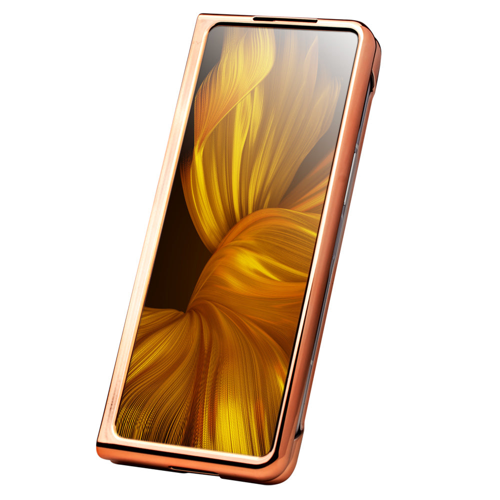 QIALINO For Samsung Galaxy Z Fold3 5G Crocodile Texture Genuine Leather + PC Kickstand Cover Electroplating Phone Case with Tempered Glass Screen Protector