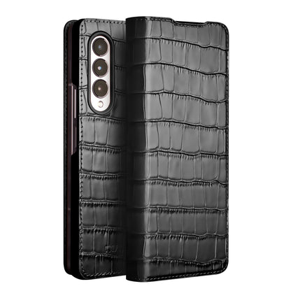 QIALINO for Samsung Galaxy Z Fold3 5G Crocodile Texture Genuine Cowhide Leather Auto-absorbed Magnetic Anti-fall Ultra-slim Phone Case