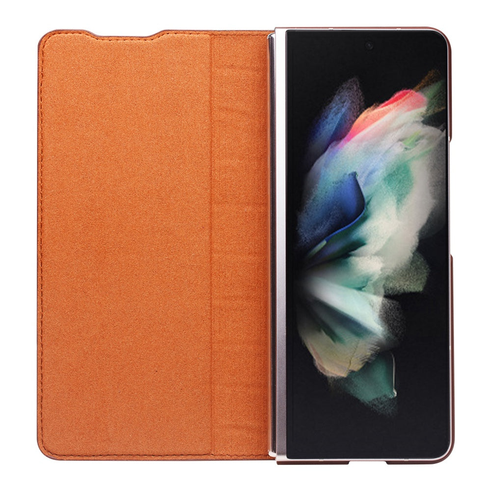 QIALINO for Samsung Galaxy Z Fold3 5G Crocodile Texture Genuine Cowhide Leather Auto-absorbed Magnetic Anti-fall Ultra-slim Phone Case