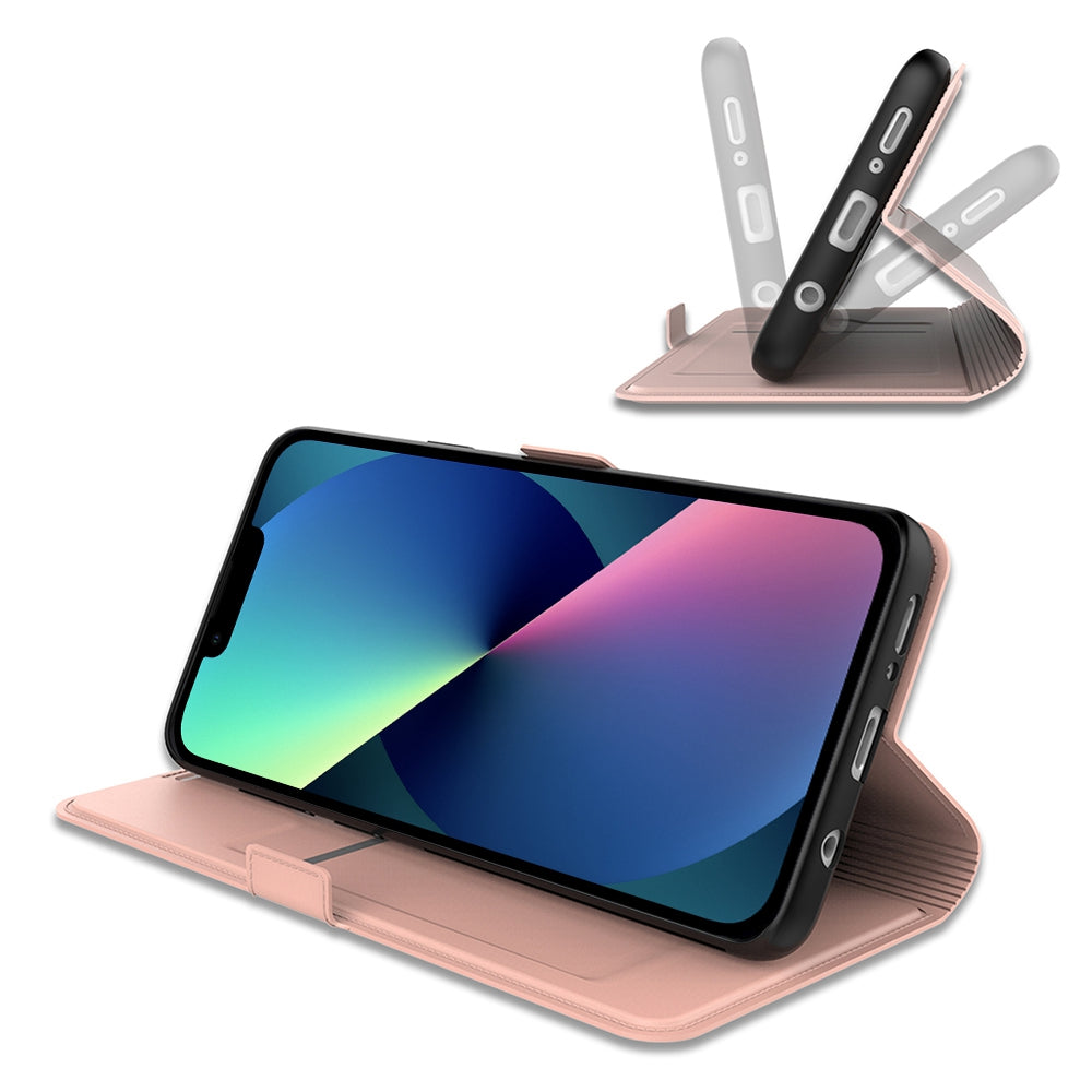 For iPhone 13 Pro 6.1 inch Anti-scratch PU Leather Flip Folio Phone Cover Inner TPU Magnetic Full Protection Stand Card Slot Phone Case
