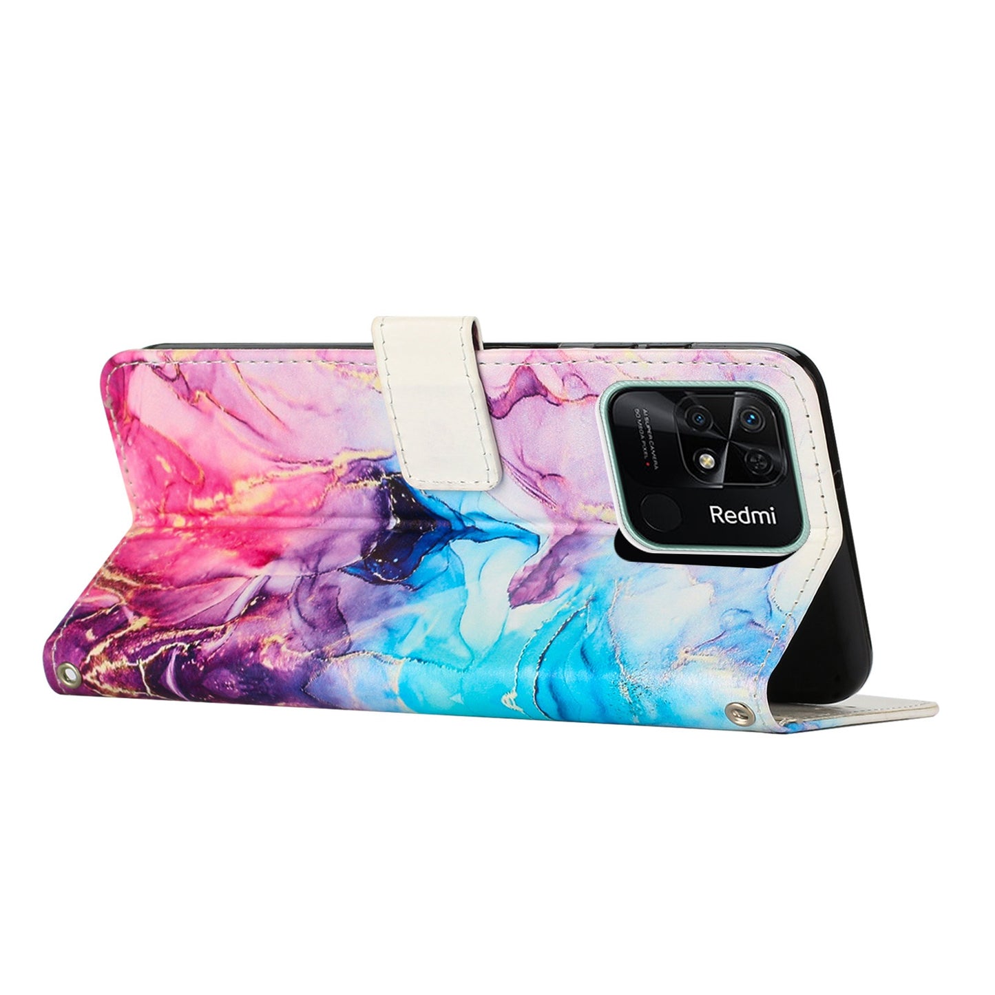 For Xiaomi Redmi 10C 4G / Redmi 10 (India) 4G PU Leather Magnetic Flip Case Marble Pattern Printing Stand Wallet Phone Cover with Strap