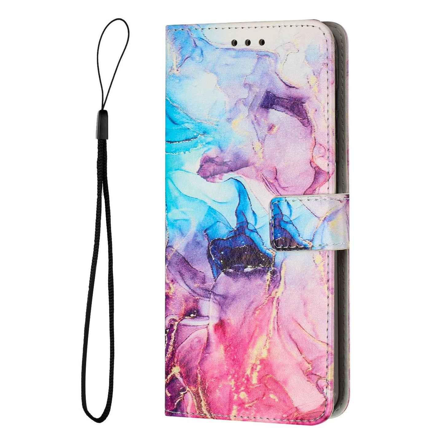 For Xiaomi Redmi 10C 4G / Redmi 10 (India) 4G PU Leather Magnetic Flip Case Marble Pattern Printing Stand Wallet Phone Cover with Strap