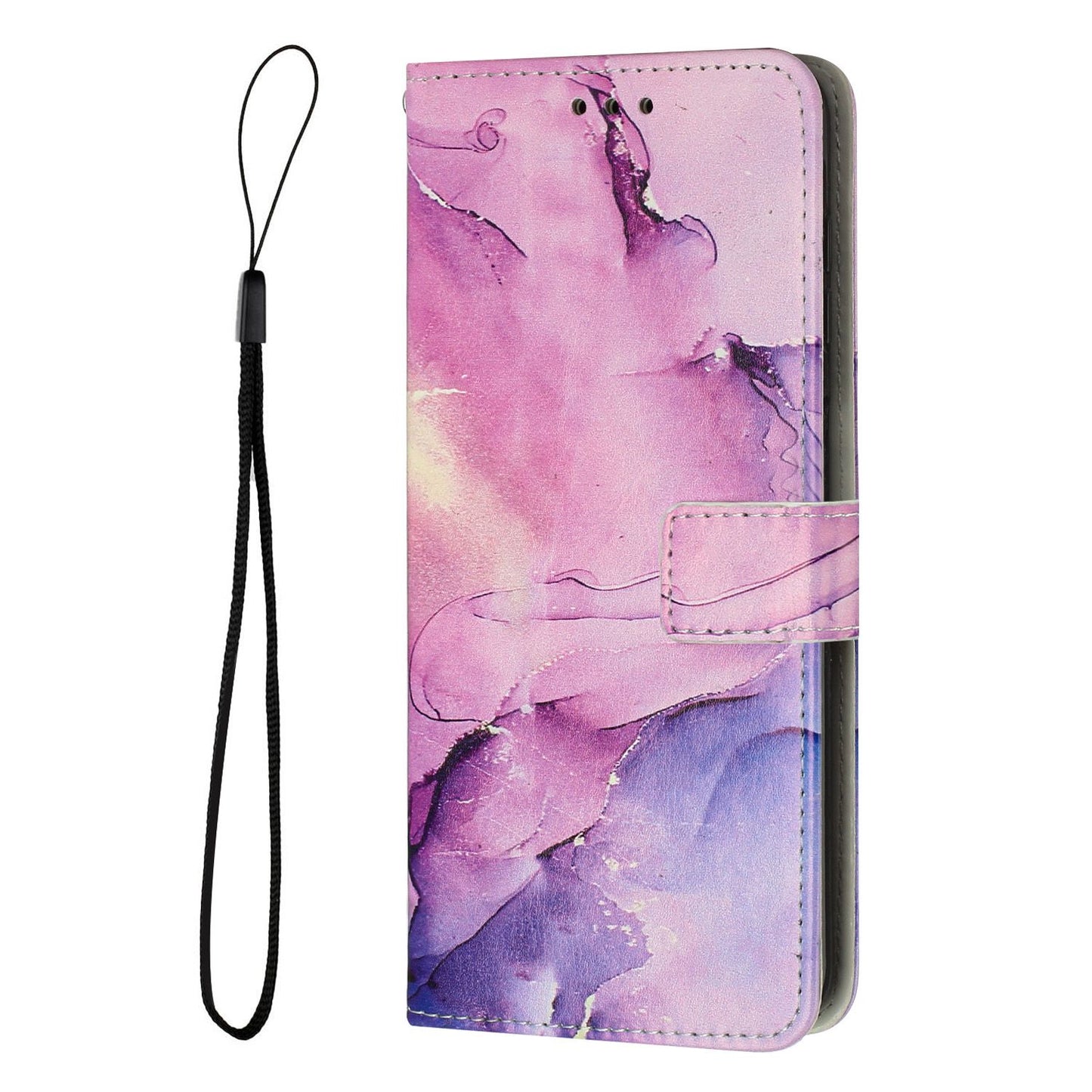 For Xiaomi Redmi 10C 4G / Redmi 10 (India) 4G PU Leather Magnetic Flip Case Marble Pattern Printing Stand Wallet Phone Cover with Strap