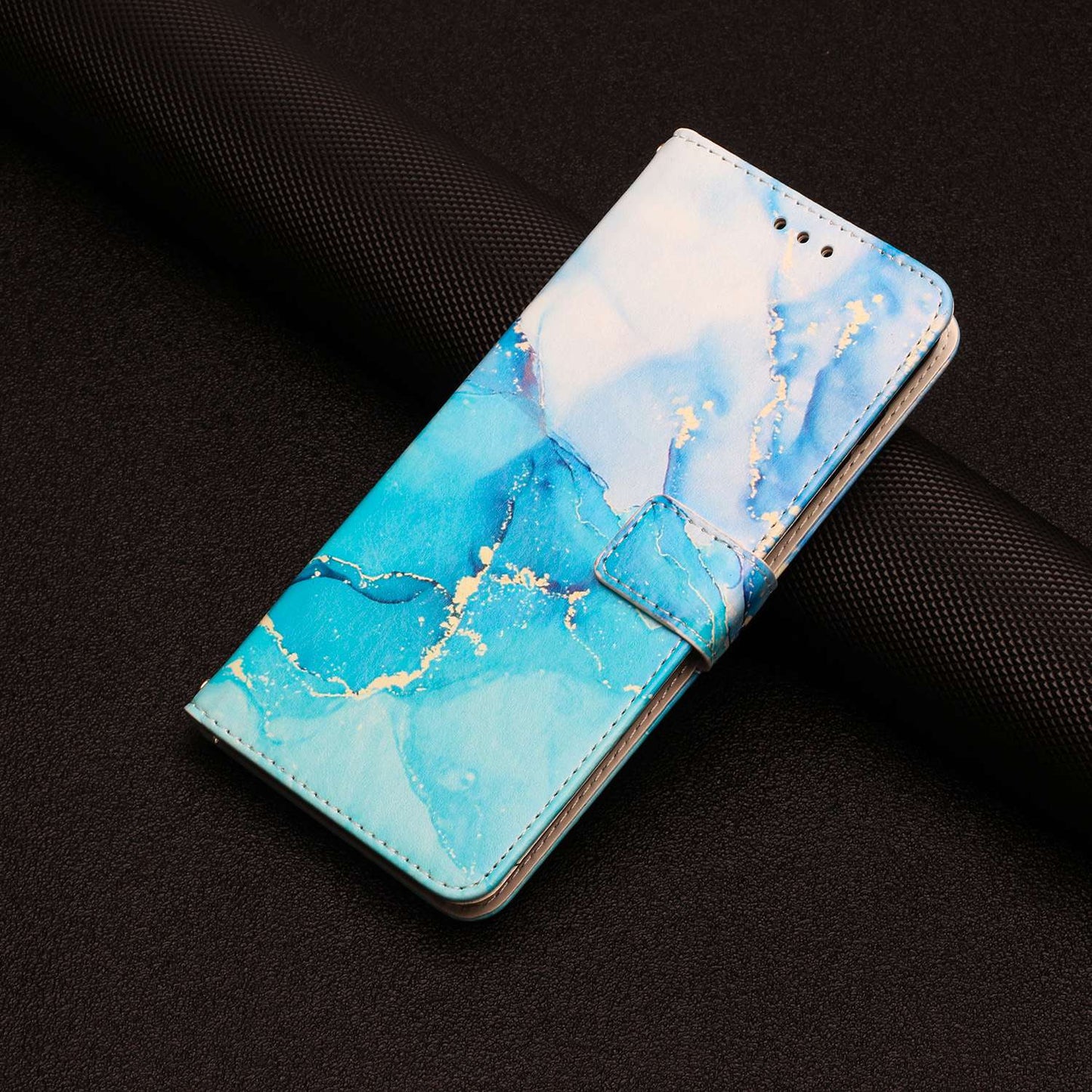 For Xiaomi Redmi 10C 4G / Redmi 10 (India) 4G PU Leather Magnetic Flip Case Marble Pattern Printing Stand Wallet Phone Cover with Strap