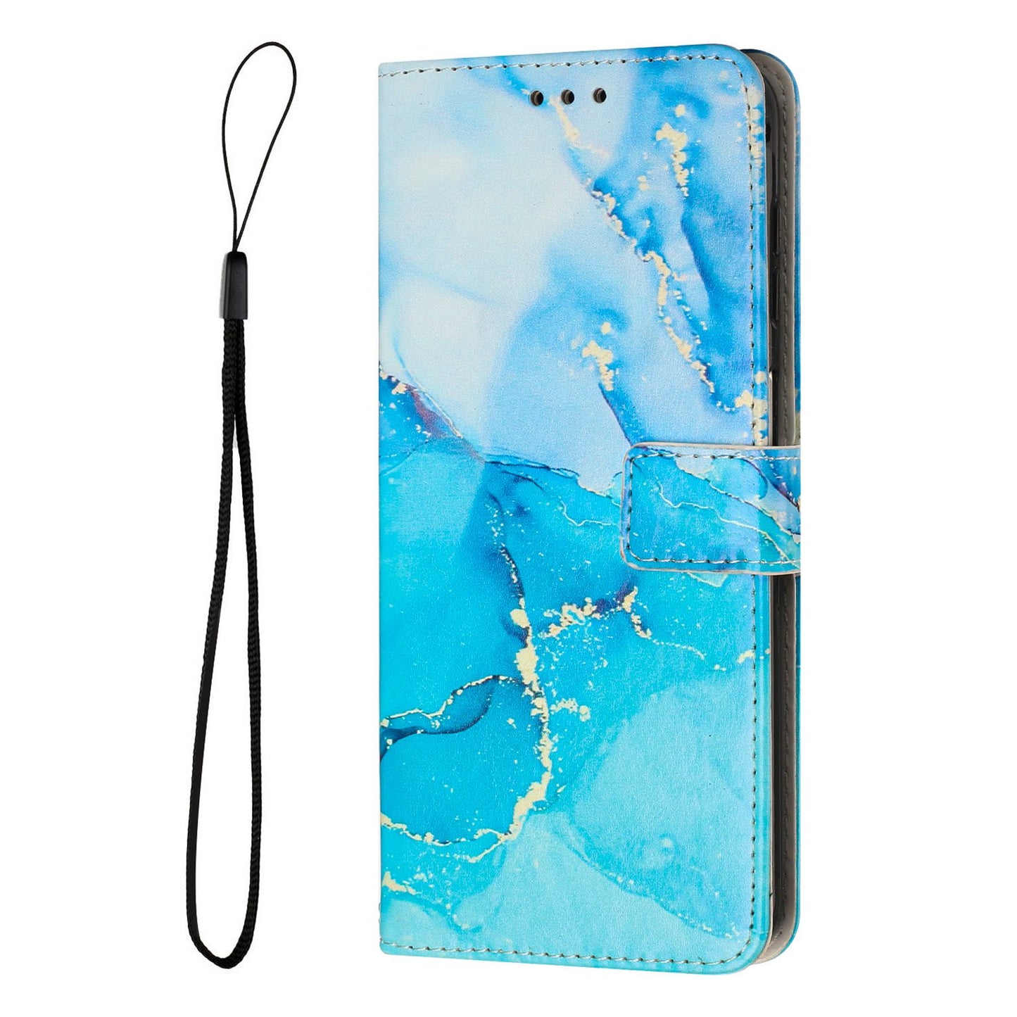 For Xiaomi Redmi 10C 4G / Redmi 10 (India) 4G PU Leather Magnetic Flip Case Marble Pattern Printing Stand Wallet Phone Cover with Strap