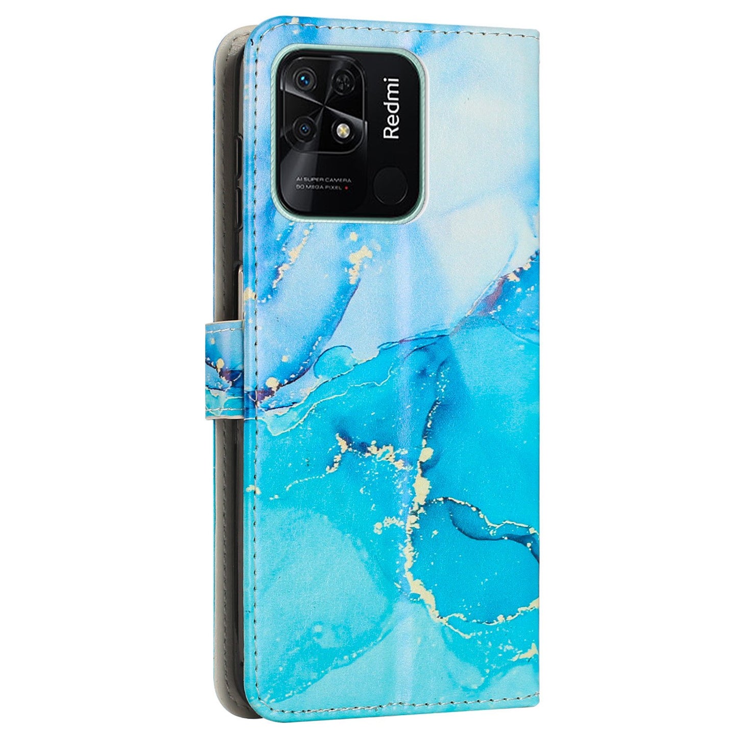 For Xiaomi Redmi 10C 4G / Redmi 10 (India) 4G PU Leather Magnetic Flip Case Marble Pattern Printing Stand Wallet Phone Cover with Strap