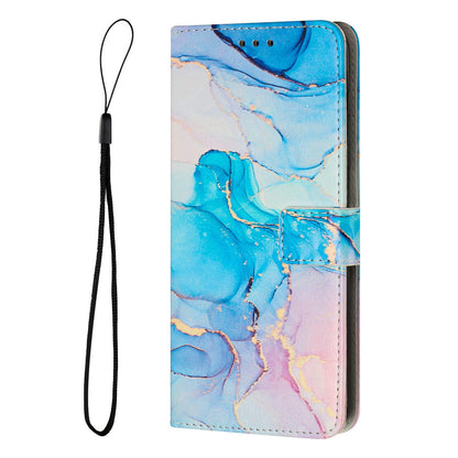 For Xiaomi Redmi 10C 4G / Redmi 10 (India) 4G PU Leather Magnetic Flip Case Marble Pattern Printing Stand Wallet Phone Cover with Strap