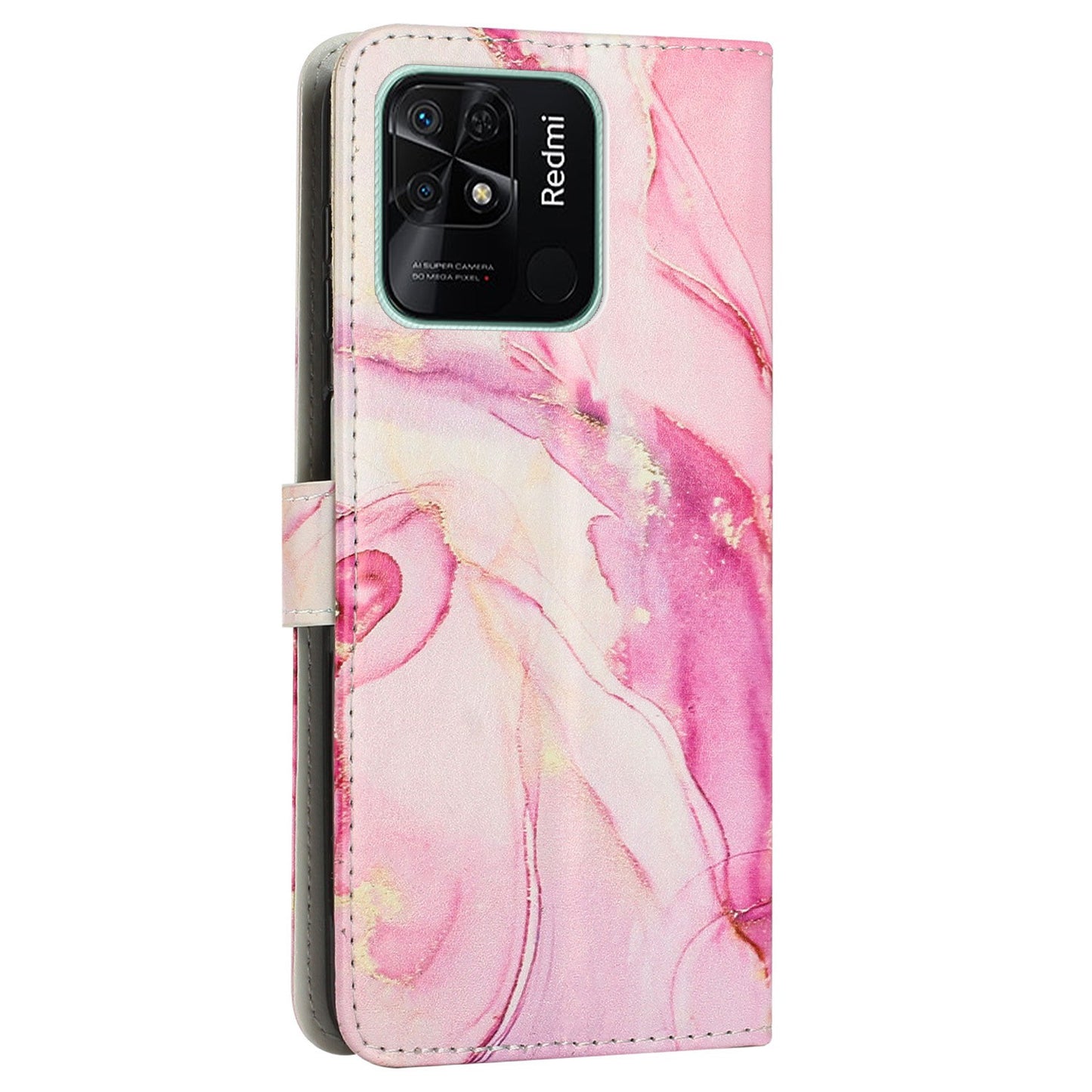 For Xiaomi Redmi 10C 4G / Redmi 10 (India) 4G PU Leather Magnetic Flip Case Marble Pattern Printing Stand Wallet Phone Cover with Strap