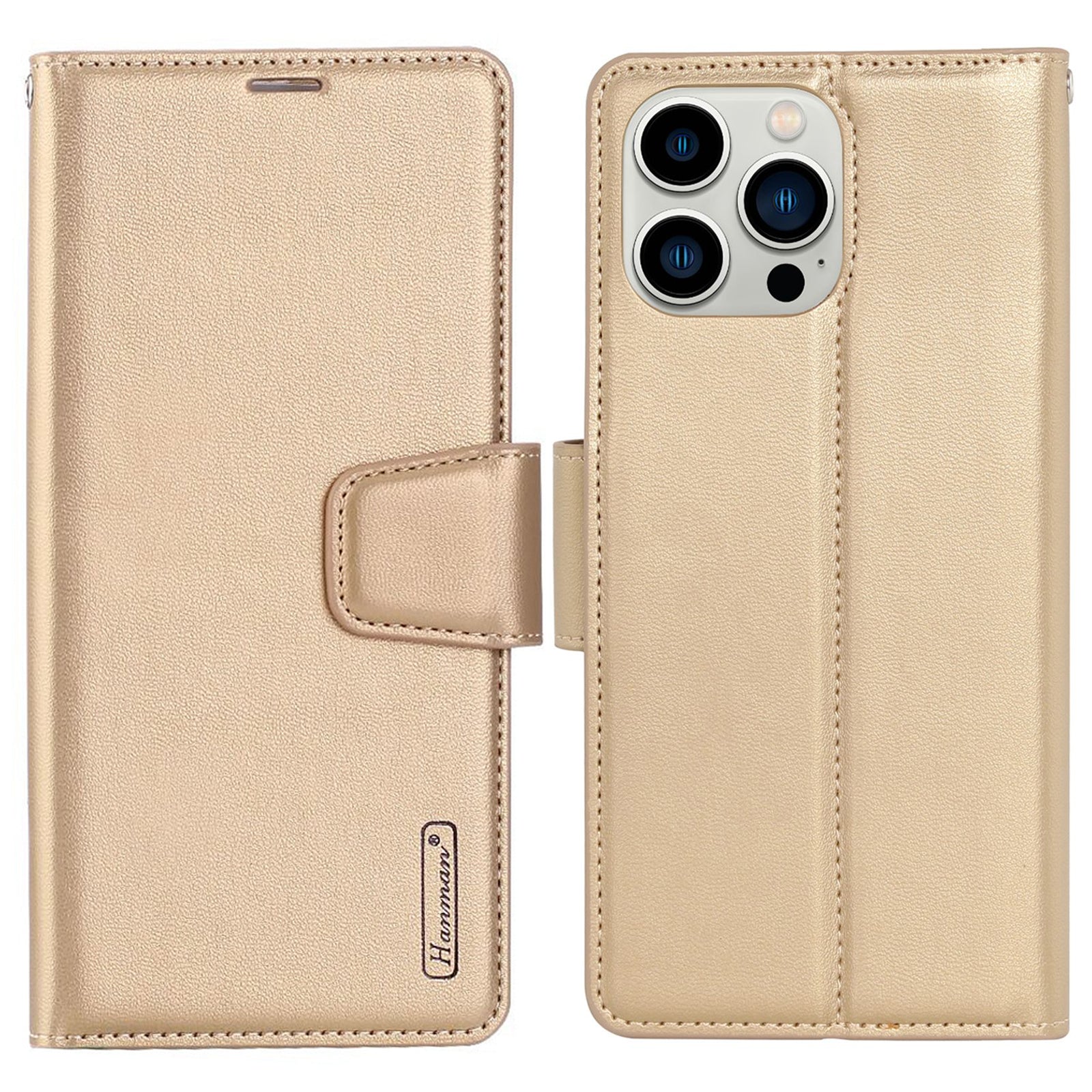 HANMAN Mill Series for iPhone 13 Pro 6.1 inch PU Leather Wallet Cover Folio Flip Foldable Stand Full Protection Inner TPU Phone Case