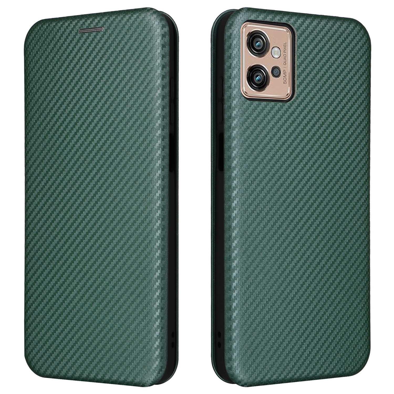 For Motorola Moto G32 4G Carbon Fiber Texture Fall Proof Smartphone Case PU Leather Magnetic Auto-absorbed Stand Card Holder Function Phone Shell