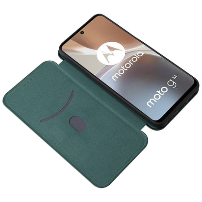 For Motorola Moto G32 4G Carbon Fiber Texture Fall Proof Smartphone Case PU Leather Magnetic Auto-absorbed Stand Card Holder Function Phone Shell