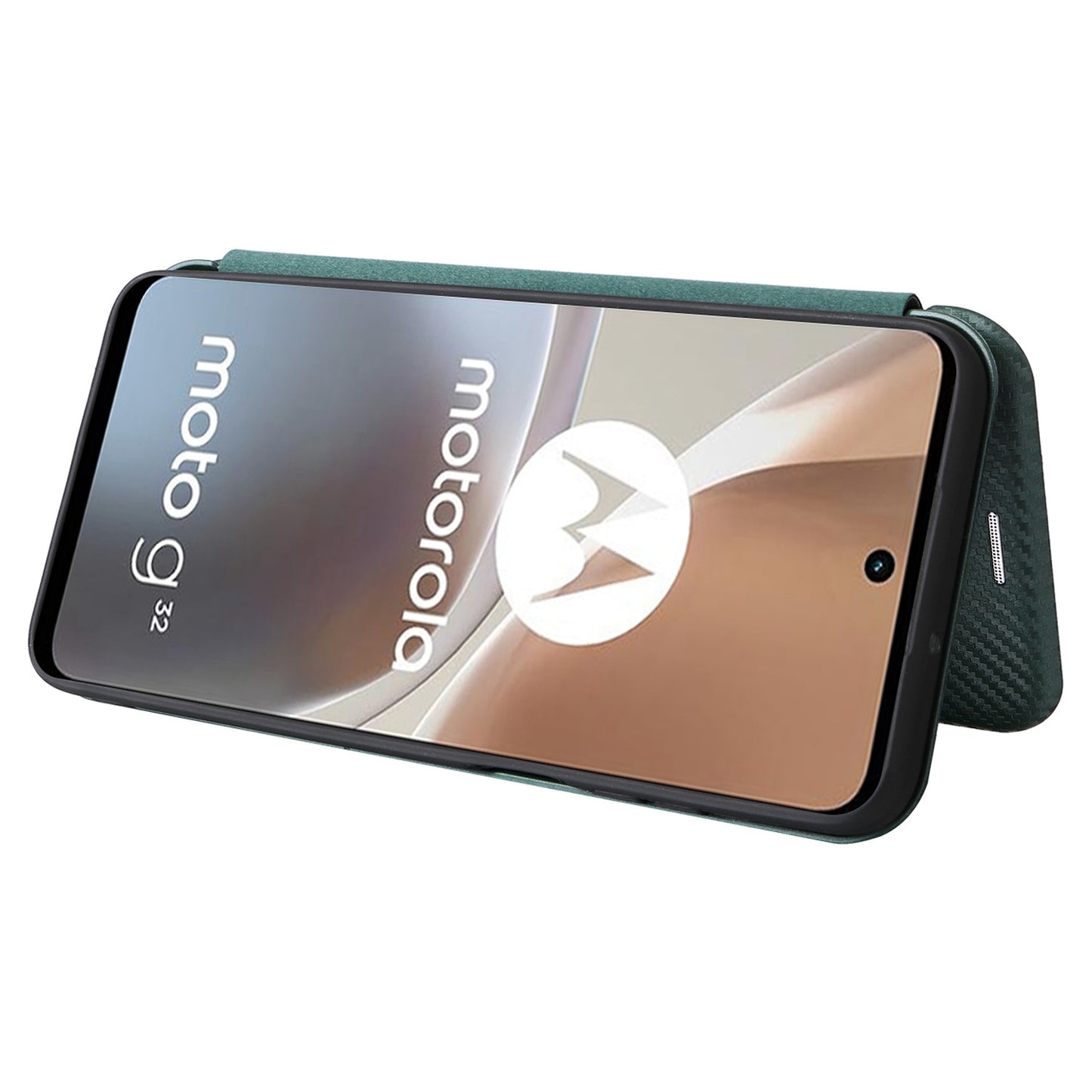For Motorola Moto G32 4G Carbon Fiber Texture Fall Proof Smartphone Case PU Leather Magnetic Auto-absorbed Stand Card Holder Function Phone Shell