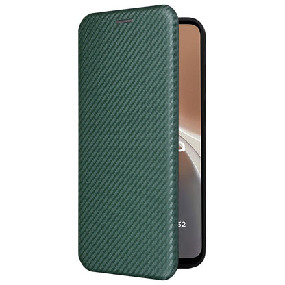 For Motorola Moto G32 4G Carbon Fiber Texture Fall Proof Smartphone Case PU Leather Magnetic Auto-absorbed Stand Card Holder Function Phone Shell
