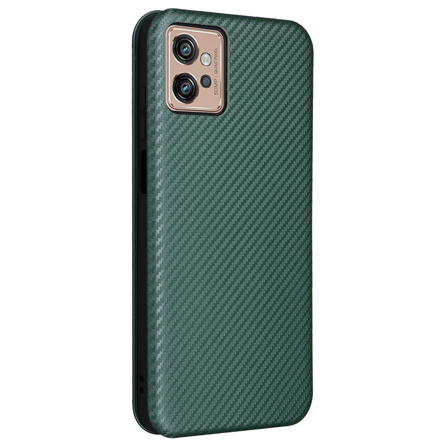 For Motorola Moto G32 4G Carbon Fiber Texture Fall Proof Smartphone Case PU Leather Magnetic Auto-absorbed Stand Card Holder Function Phone Shell