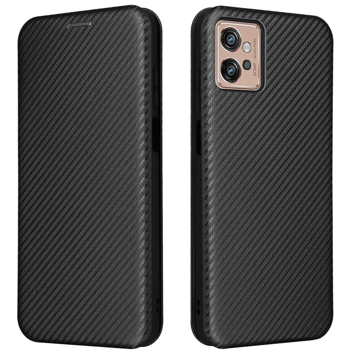 For Motorola Moto G32 4G Carbon Fiber Texture Fall Proof Smartphone Case PU Leather Magnetic Auto-absorbed Stand Card Holder Function Phone Shell
