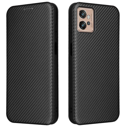 For Motorola Moto G32 4G Carbon Fiber Texture Fall Proof Smartphone Case PU Leather Magnetic Auto-absorbed Stand Card Holder Function Phone Shell