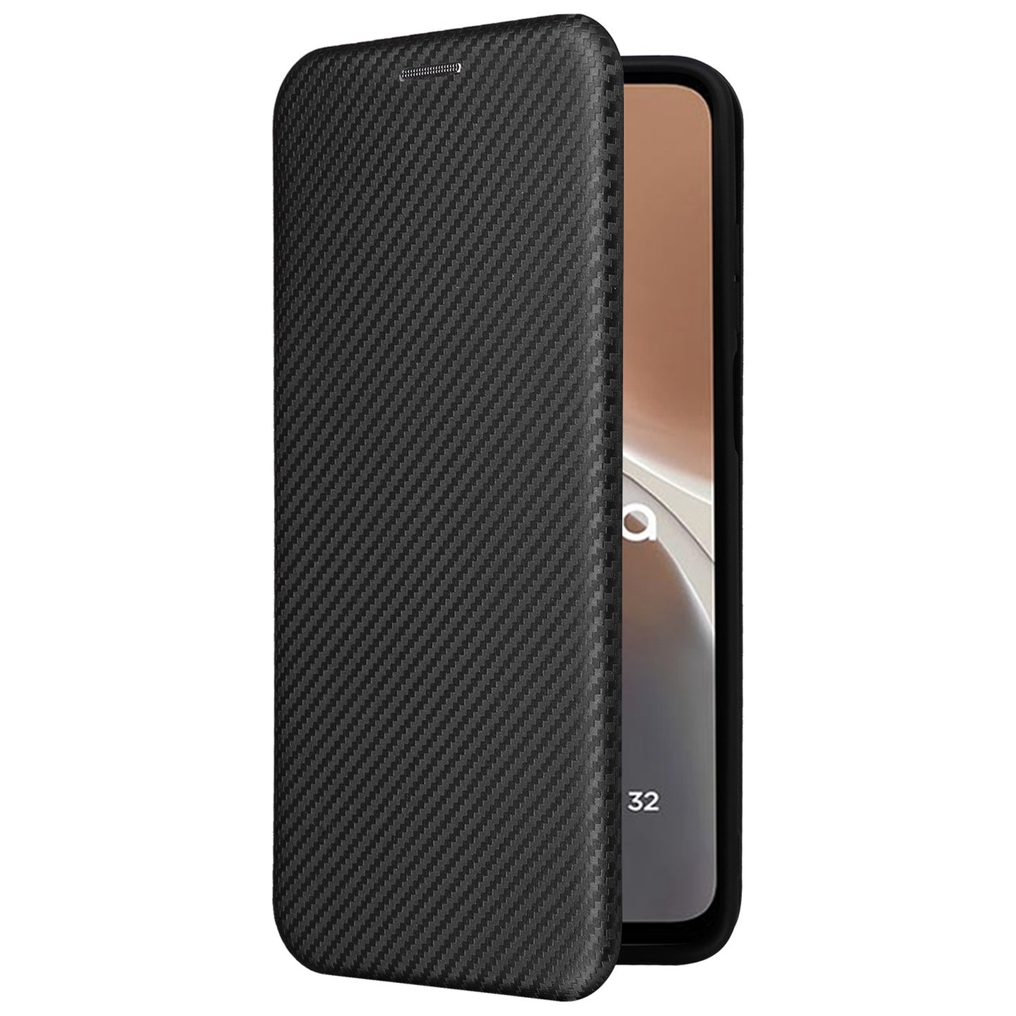 For Motorola Moto G32 4G Carbon Fiber Texture Fall Proof Smartphone Case PU Leather Magnetic Auto-absorbed Stand Card Holder Function Phone Shell