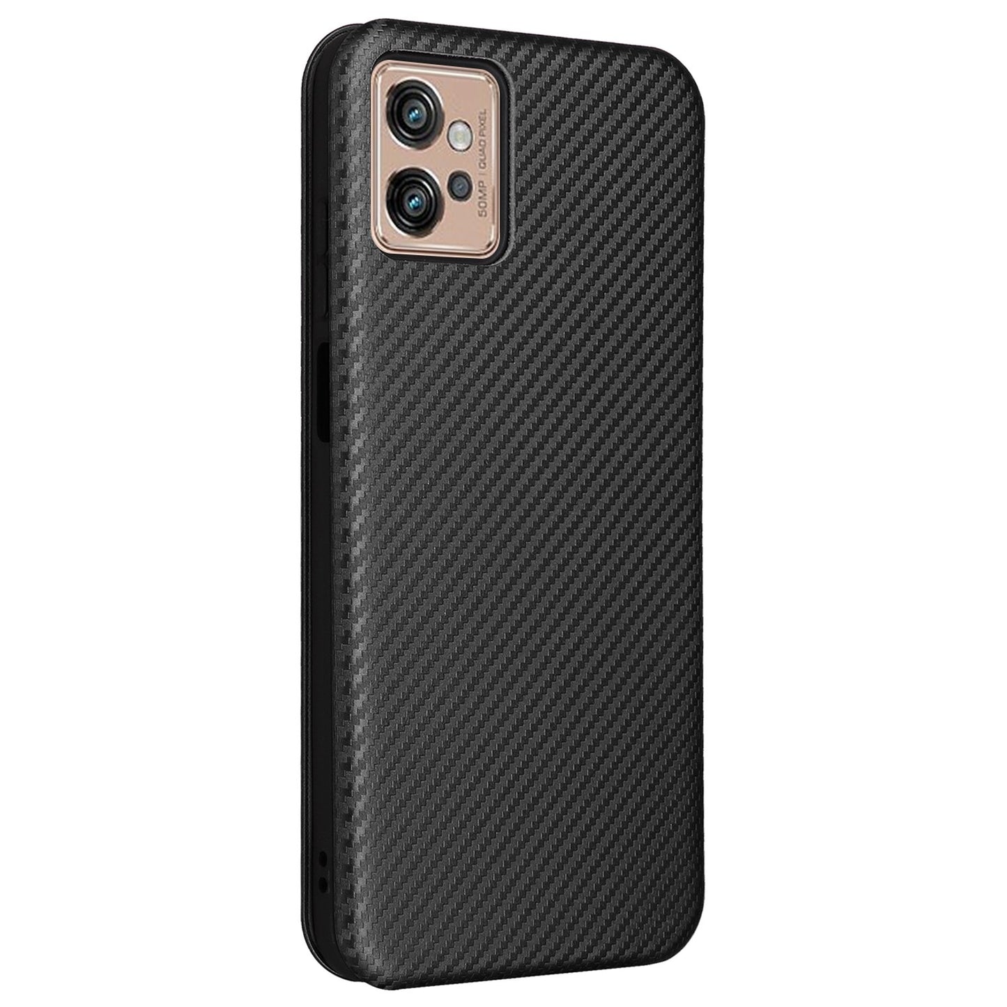 For Motorola Moto G32 4G Carbon Fiber Texture Fall Proof Smartphone Case PU Leather Magnetic Auto-absorbed Stand Card Holder Function Phone Shell