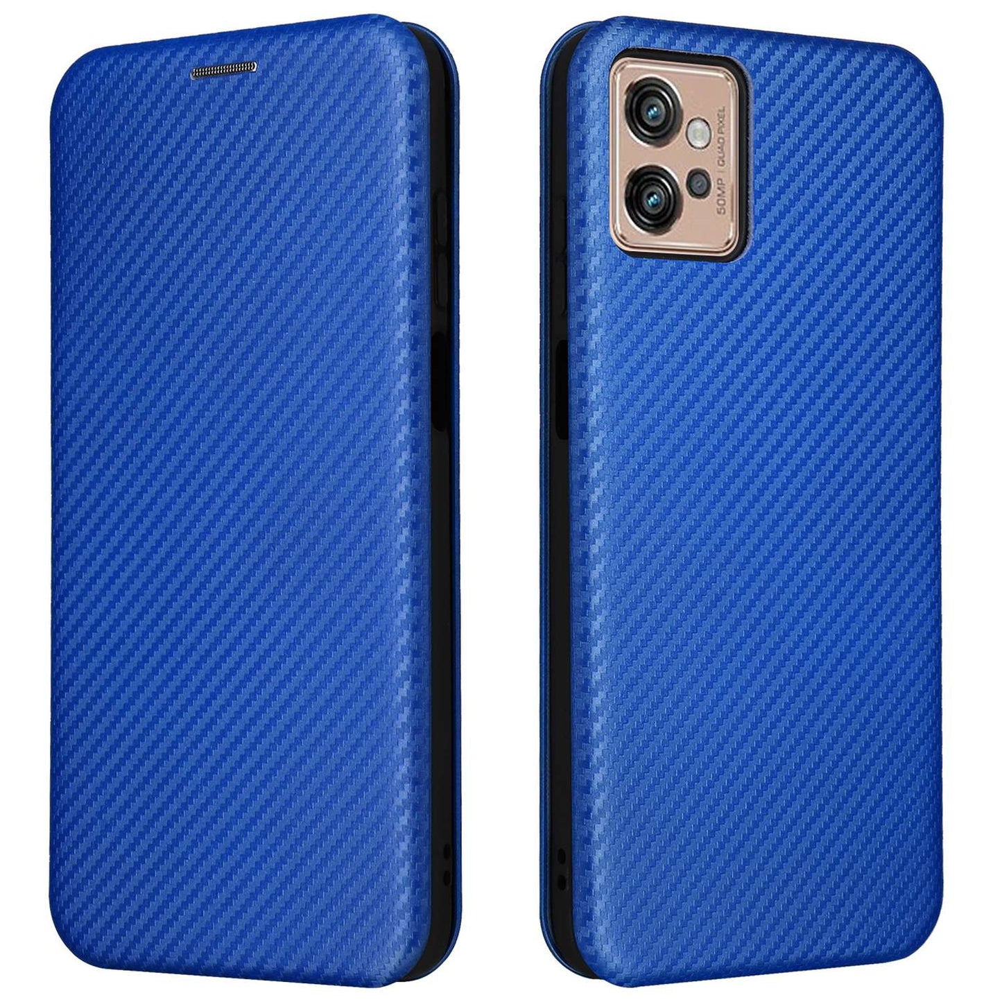 For Motorola Moto G32 4G Carbon Fiber Texture Fall Proof Smartphone Case PU Leather Magnetic Auto-absorbed Stand Card Holder Function Phone Shell
