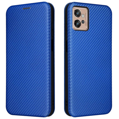 For Motorola Moto G32 4G Carbon Fiber Texture Fall Proof Smartphone Case PU Leather Magnetic Auto-absorbed Stand Card Holder Function Phone Shell