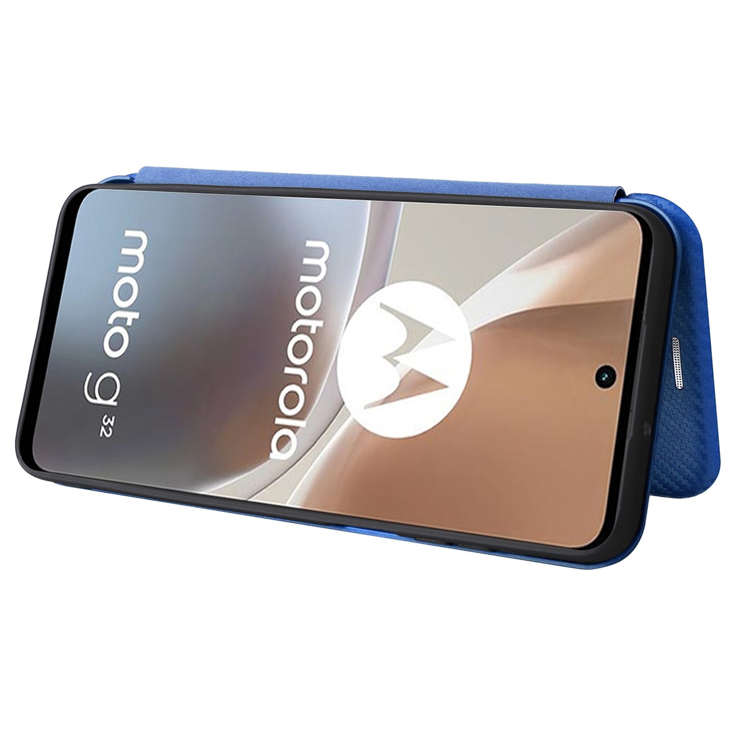 For Motorola Moto G32 4G Carbon Fiber Texture Fall Proof Smartphone Case PU Leather Magnetic Auto-absorbed Stand Card Holder Function Phone Shell