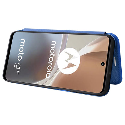 For Motorola Moto G32 4G Carbon Fiber Texture Fall Proof Smartphone Case PU Leather Magnetic Auto-absorbed Stand Card Holder Function Phone Shell