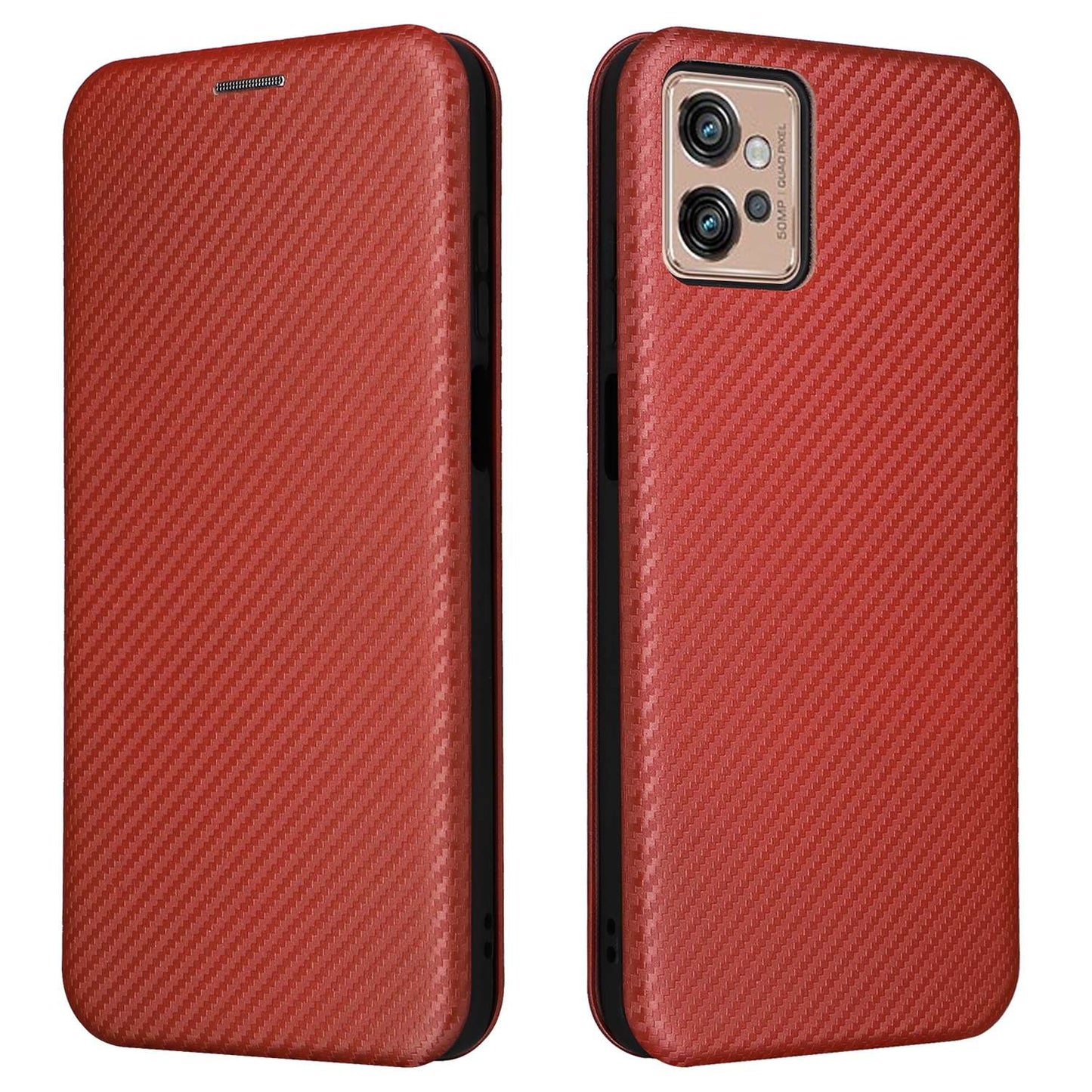 For Motorola Moto G32 4G Carbon Fiber Texture Fall Proof Smartphone Case PU Leather Magnetic Auto-absorbed Stand Card Holder Function Phone Shell