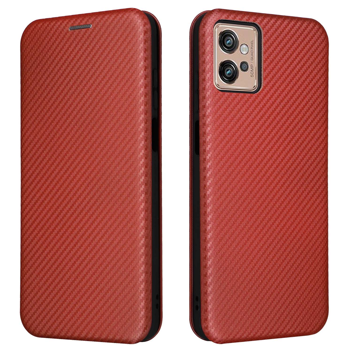 For Motorola Moto G32 4G Carbon Fiber Texture Fall Proof Smartphone Case PU Leather Magnetic Auto-absorbed Stand Card Holder Function Phone Shell
