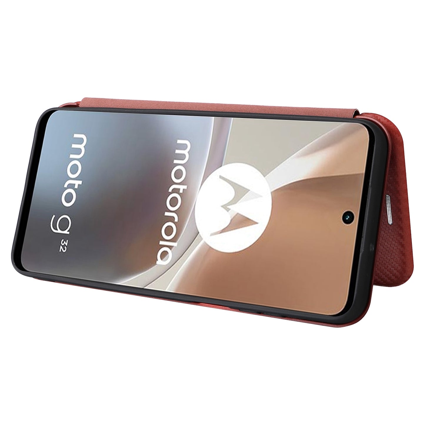 For Motorola Moto G32 4G Carbon Fiber Texture Fall Proof Smartphone Case PU Leather Magnetic Auto-absorbed Stand Card Holder Function Phone Shell