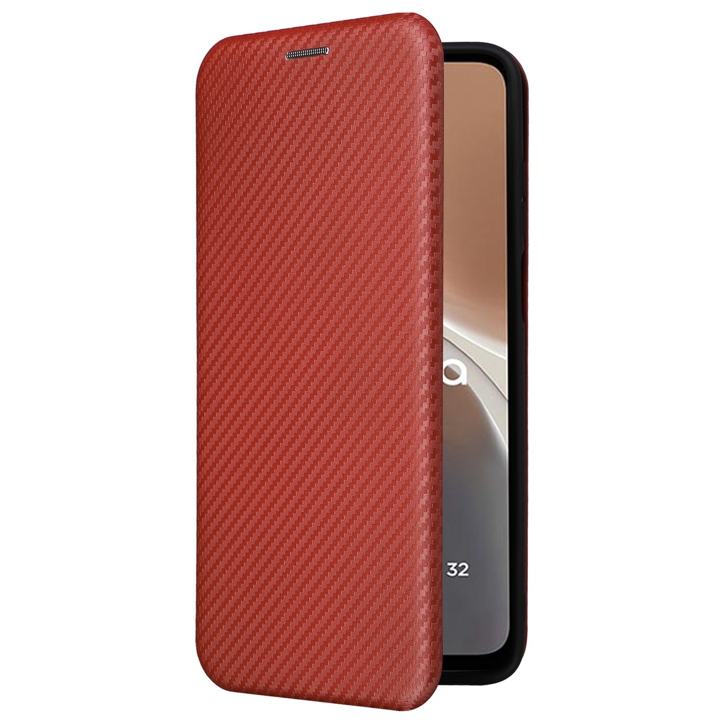 For Motorola Moto G32 4G Carbon Fiber Texture Fall Proof Smartphone Case PU Leather Magnetic Auto-absorbed Stand Card Holder Function Phone Shell