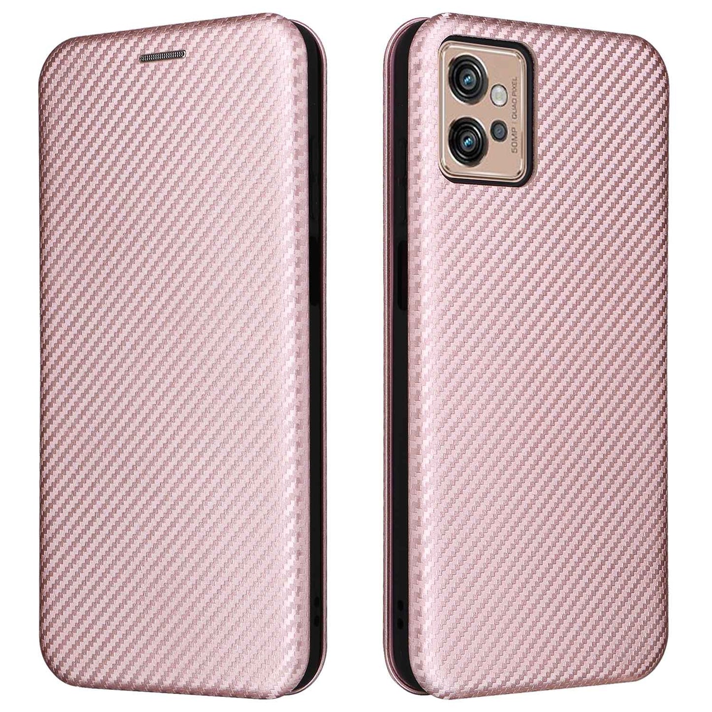 For Motorola Moto G32 4G Carbon Fiber Texture Fall Proof Smartphone Case PU Leather Magnetic Auto-absorbed Stand Card Holder Function Phone Shell