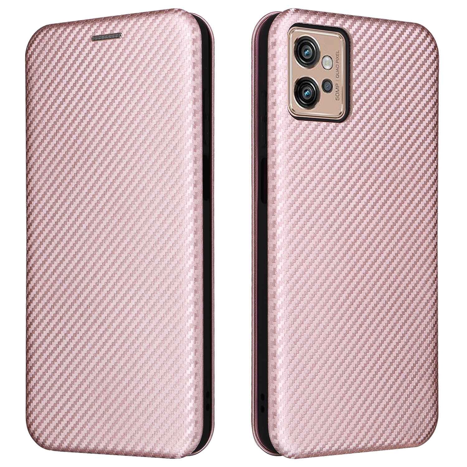 For Motorola Moto G32 4G Carbon Fiber Texture Fall Proof Smartphone Case PU Leather Magnetic Auto-absorbed Stand Card Holder Function Phone Shell
