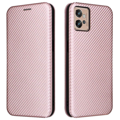 For Motorola Moto G32 4G Carbon Fiber Texture Fall Proof Smartphone Case PU Leather Magnetic Auto-absorbed Stand Card Holder Function Phone Shell