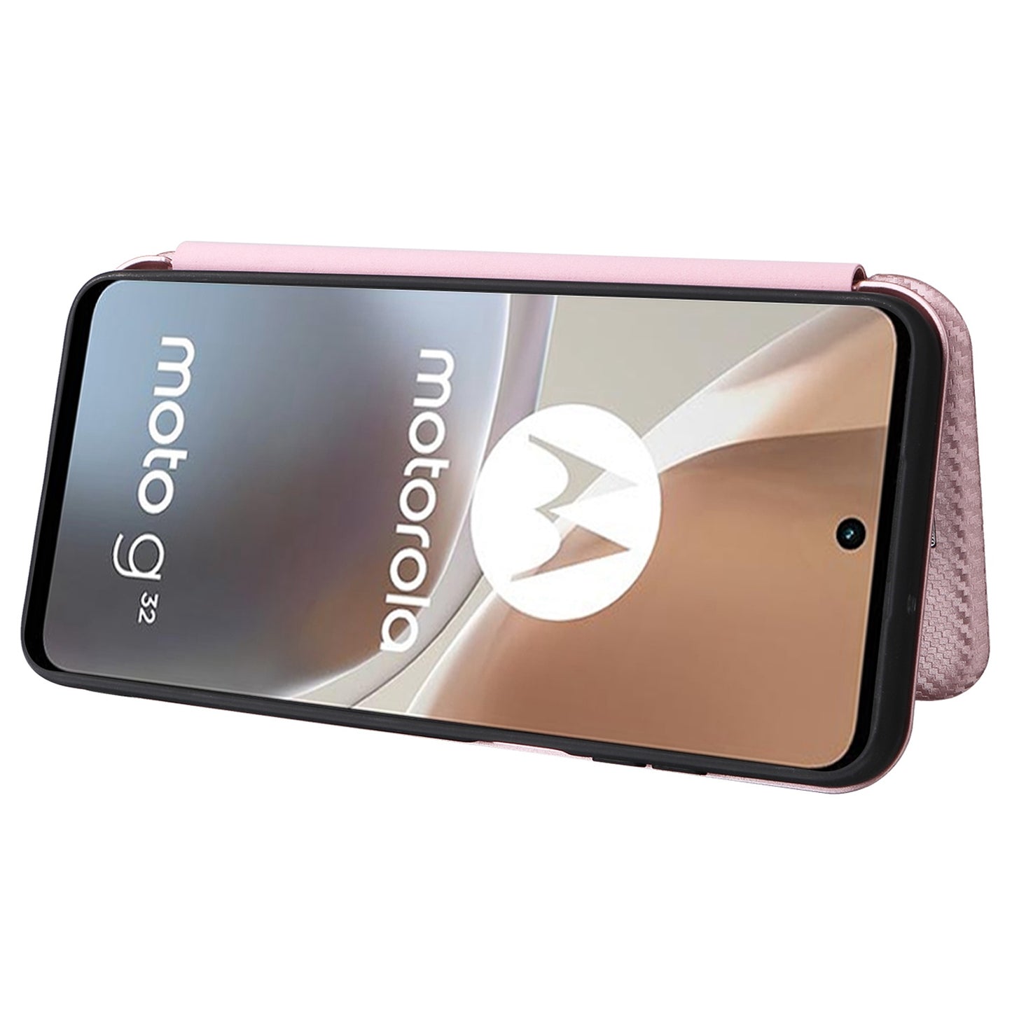 For Motorola Moto G32 4G Carbon Fiber Texture Fall Proof Smartphone Case PU Leather Magnetic Auto-absorbed Stand Card Holder Function Phone Shell