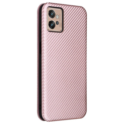 For Motorola Moto G32 4G Carbon Fiber Texture Fall Proof Smartphone Case PU Leather Magnetic Auto-absorbed Stand Card Holder Function Phone Shell