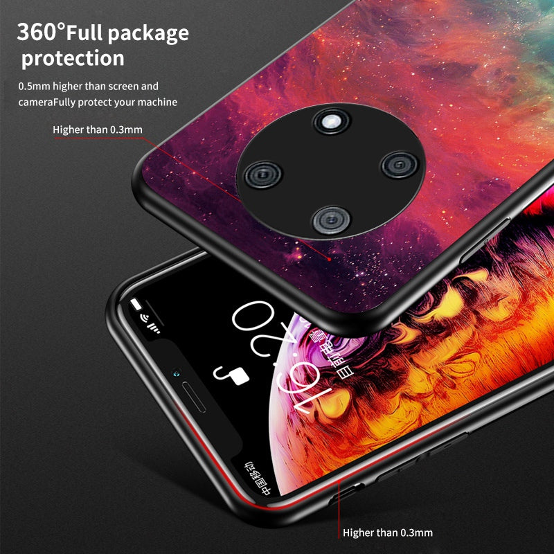 For Huawei Enjoy 50 Pro 4G / nova Y90 4G Painting Starry Sky Pattern Tempered Glass Case Soft TPU Hard PC Anti-Scratch Phone Cover