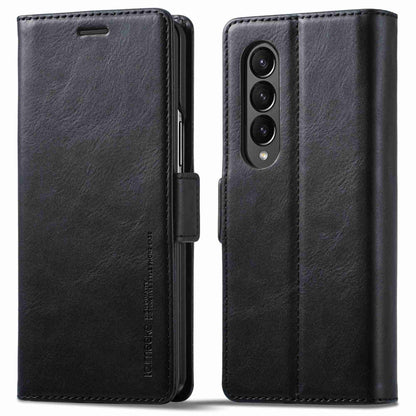 LC.IMEEKE for Samsung Galaxy Z Fold3 5G RFID Blocking Phone Cover PU Leather + PC Wallet Stand Double Magnetic Clasps Phone Shell