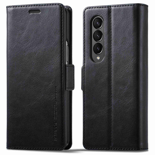 LC.IMEEKE for Samsung Galaxy Z Fold3 5G RFID Blocking Phone Cover PU Leather + PC Wallet Stand Double Magnetic Clasps Phone Shell