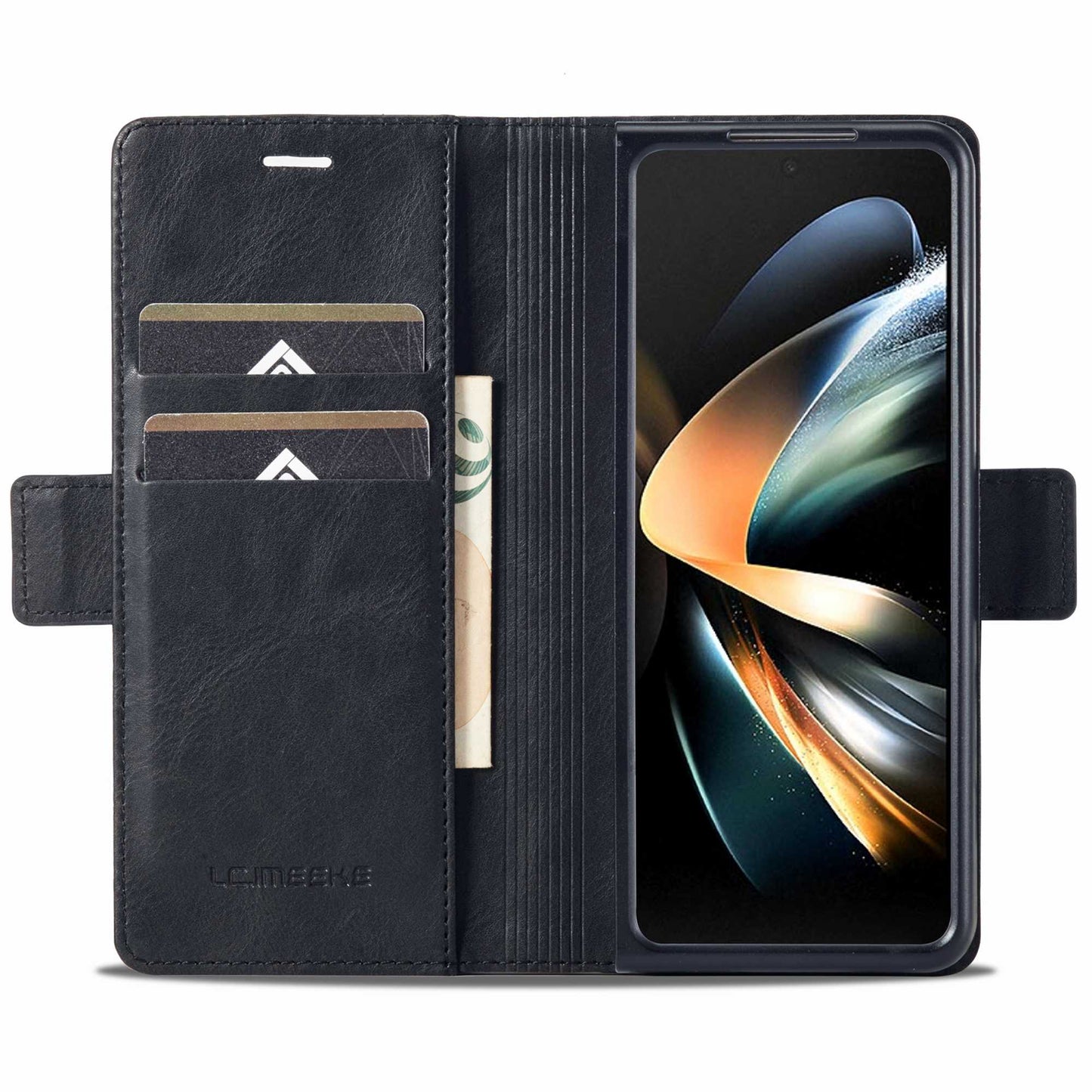 LC.IMEEKE for Samsung Galaxy Z Fold3 5G RFID Blocking Phone Cover PU Leather + PC Wallet Stand Double Magnetic Clasps Phone Shell