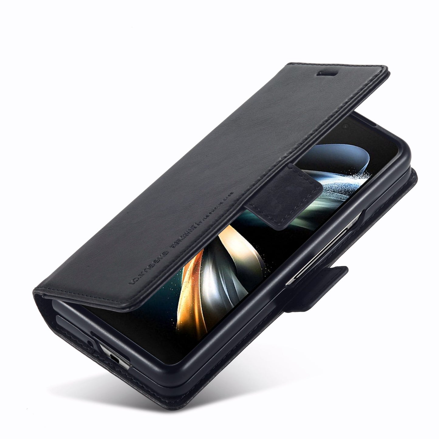 LC.IMEEKE for Samsung Galaxy Z Fold3 5G RFID Blocking Phone Cover PU Leather + PC Wallet Stand Double Magnetic Clasps Phone Shell