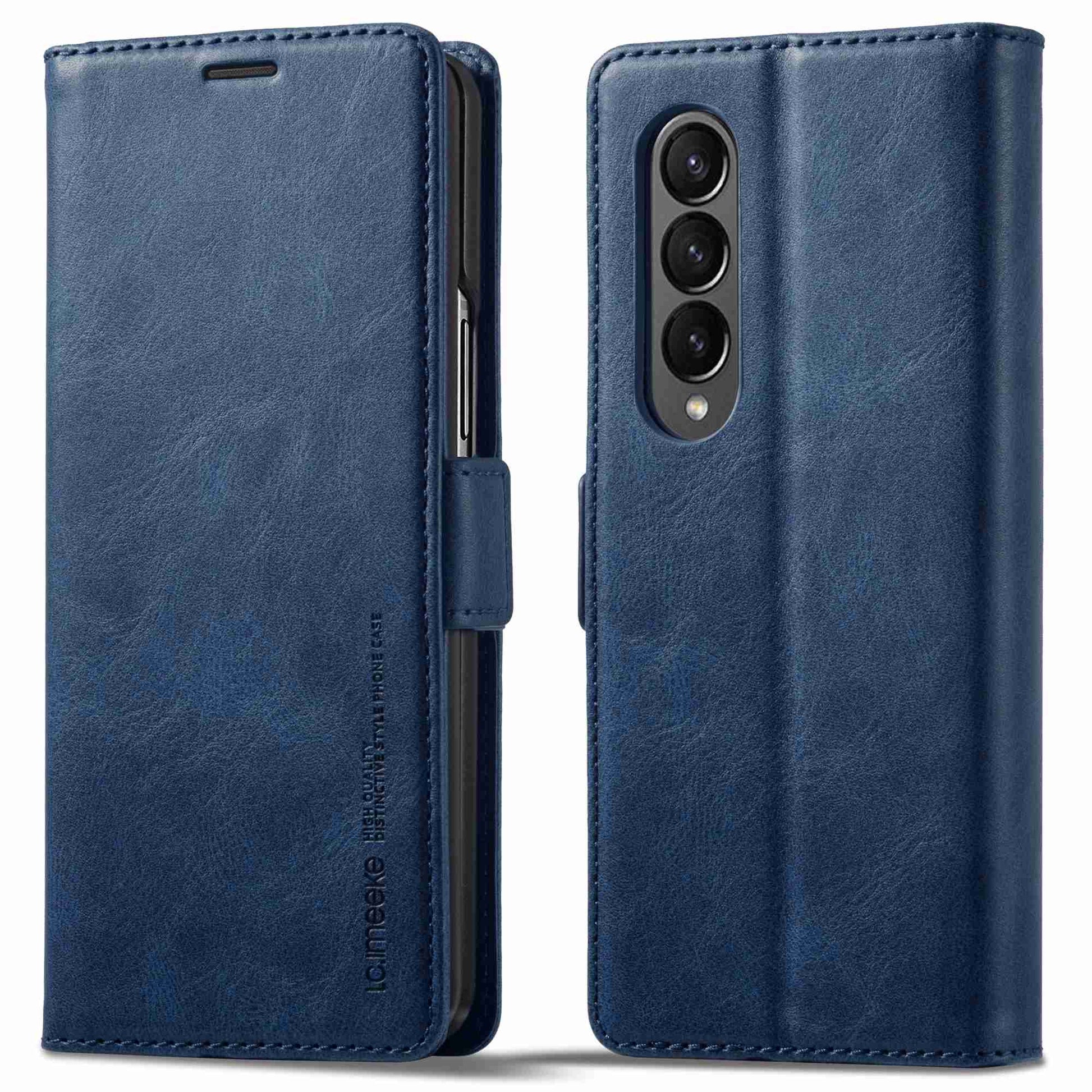 LC.IMEEKE for Samsung Galaxy Z Fold3 5G RFID Blocking Phone Cover PU Leather + PC Wallet Stand Double Magnetic Clasps Phone Shell