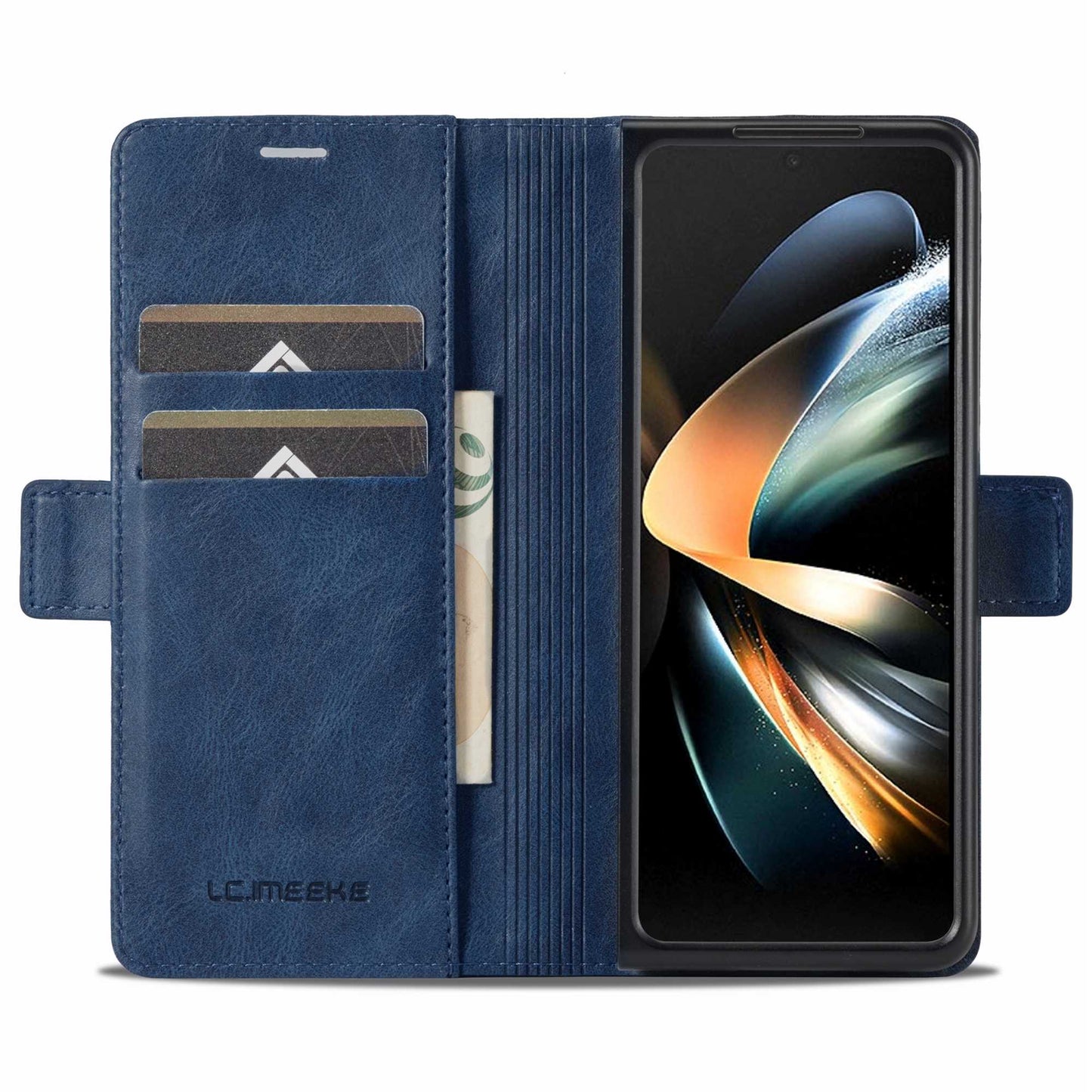 LC.IMEEKE for Samsung Galaxy Z Fold3 5G RFID Blocking Phone Cover PU Leather + PC Wallet Stand Double Magnetic Clasps Phone Shell