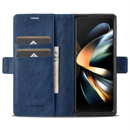 LC.IMEEKE for Samsung Galaxy Z Fold3 5G RFID Blocking Phone Cover PU Leather + PC Wallet Stand Double Magnetic Clasps Phone Shell