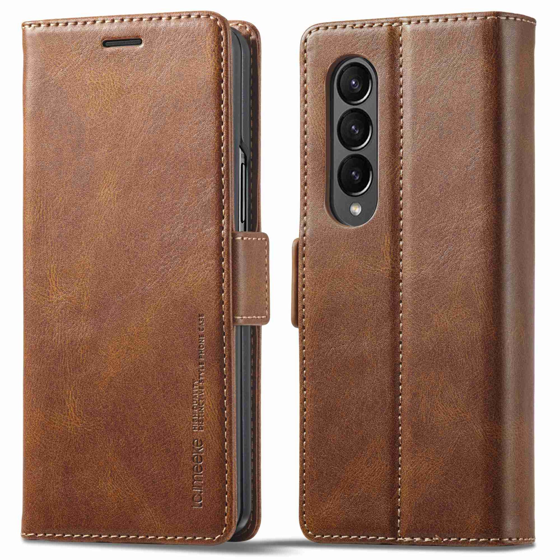 LC.IMEEKE for Samsung Galaxy Z Fold3 5G RFID Blocking Phone Cover PU Leather + PC Wallet Stand Double Magnetic Clasps Phone Shell