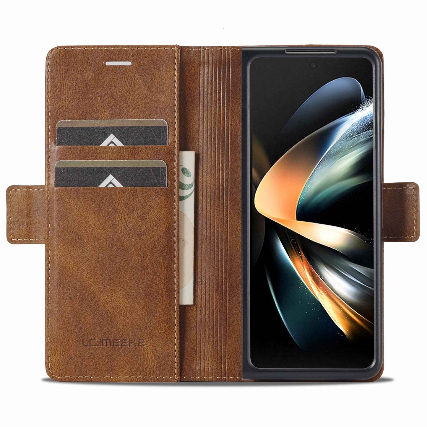 LC.IMEEKE for Samsung Galaxy Z Fold3 5G RFID Blocking Phone Cover PU Leather + PC Wallet Stand Double Magnetic Clasps Phone Shell