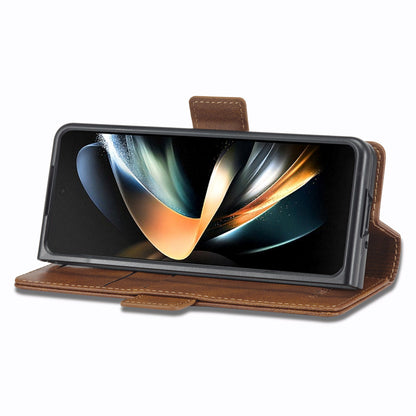 LC.IMEEKE for Samsung Galaxy Z Fold3 5G RFID Blocking Phone Cover PU Leather + PC Wallet Stand Double Magnetic Clasps Phone Shell