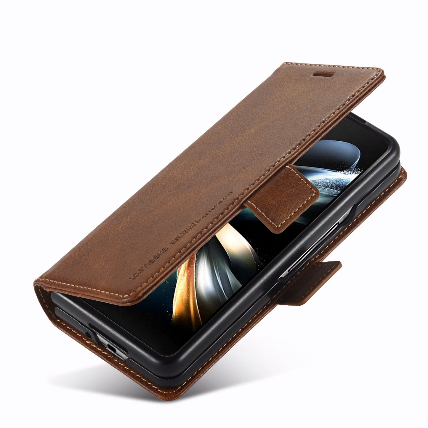 LC.IMEEKE for Samsung Galaxy Z Fold3 5G RFID Blocking Phone Cover PU Leather + PC Wallet Stand Double Magnetic Clasps Phone Shell