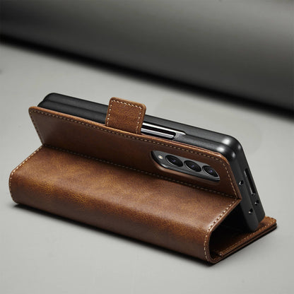 LC.IMEEKE for Samsung Galaxy Z Fold3 5G RFID Blocking Phone Cover PU Leather + PC Wallet Stand Double Magnetic Clasps Phone Shell